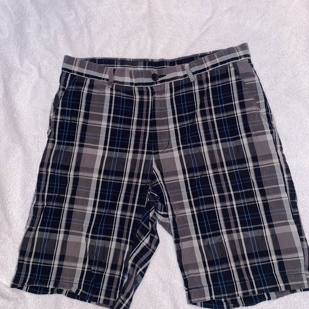 Axist Men's Flat Front Plaid Shorts - Black, Gray, Blue